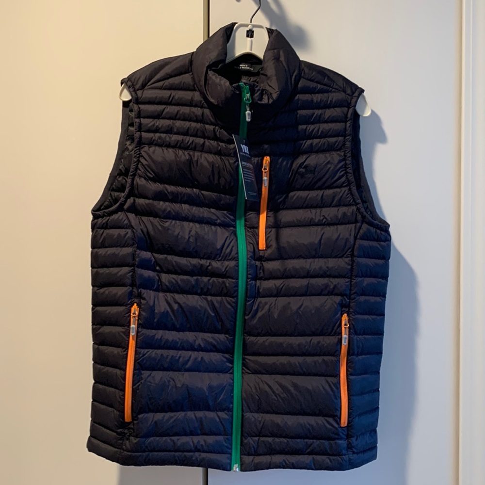 YKK S vest.  Black green orange men’s